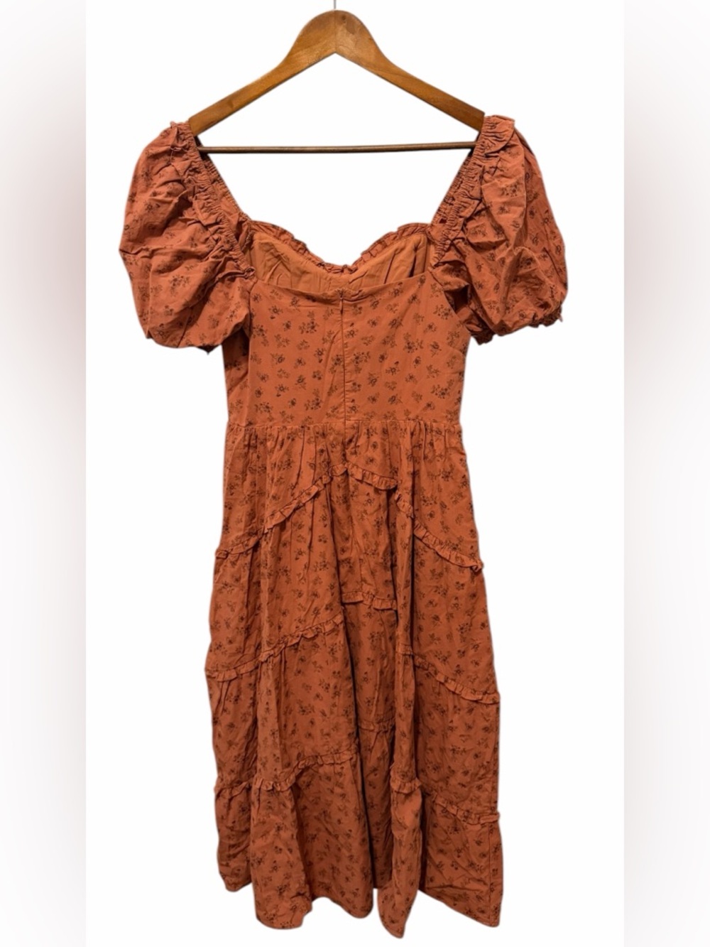NEW STORIA Rusty Pink Color Floral Puff-Sleeve Midi Dress Sz MEDIUM - Picture 6 of 10
